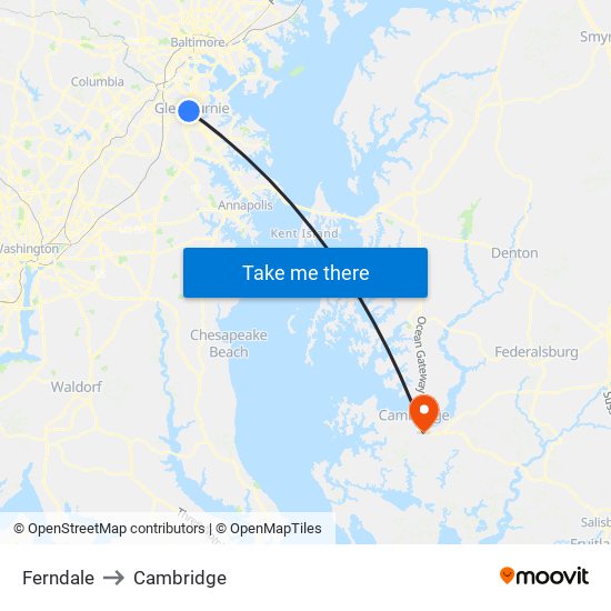 Ferndale to Cambridge map