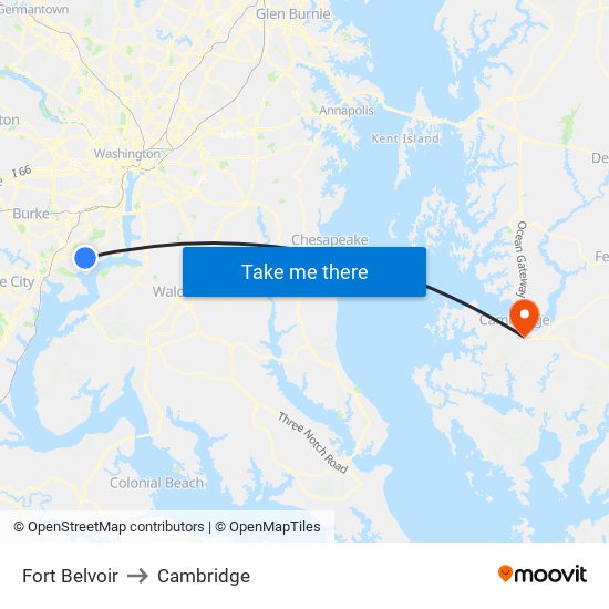 Fort Belvoir to Cambridge map