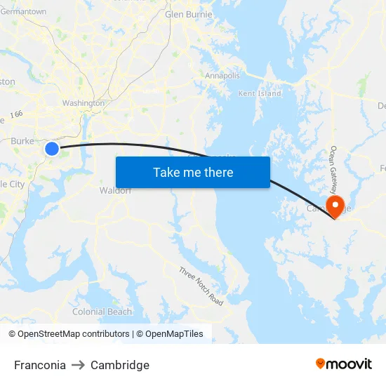 Franconia to Cambridge map