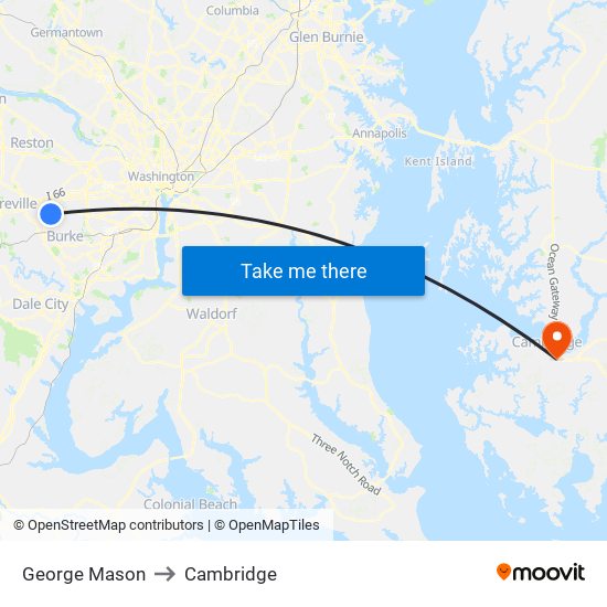 George Mason to Cambridge map