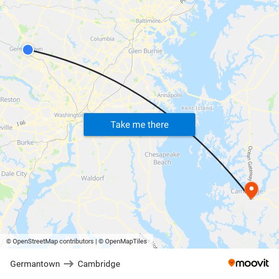 Germantown to Cambridge map