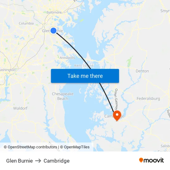 Glen Burnie to Cambridge map