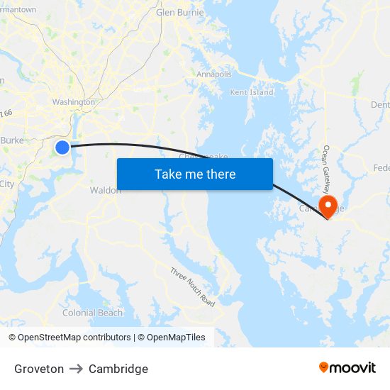 Groveton to Cambridge map