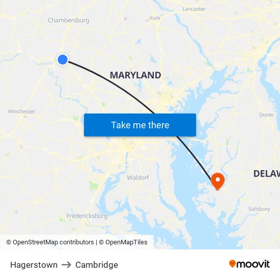 Hagerstown to Cambridge map