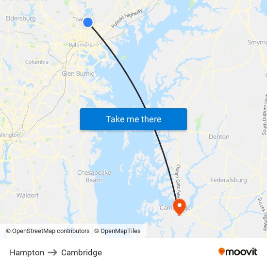 Hampton to Cambridge map