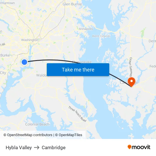 Hybla Valley to Cambridge map