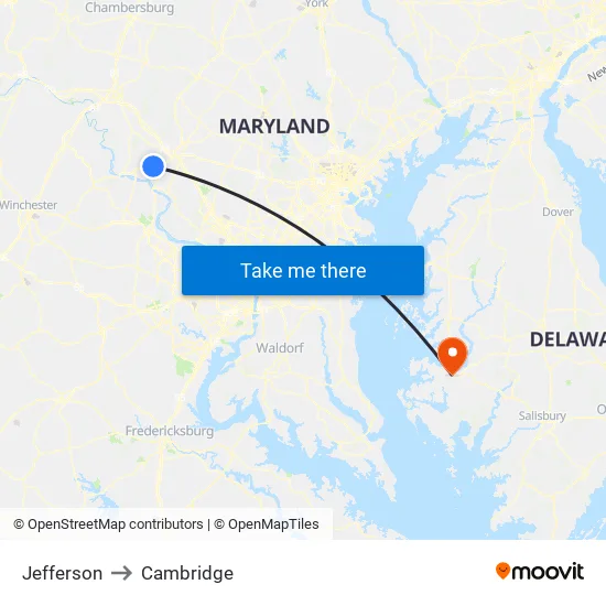 Jefferson to Cambridge map