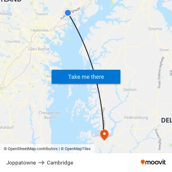 Joppatowne to Cambridge map