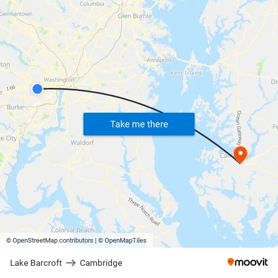 Lake Barcroft to Cambridge map