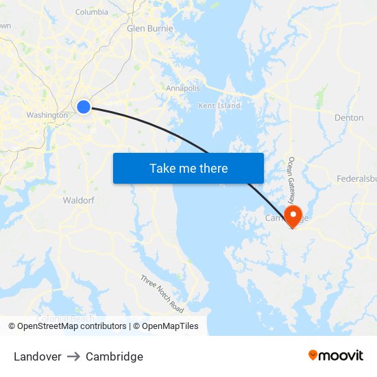 Landover to Cambridge map