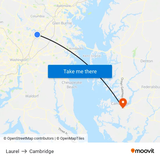 Laurel to Cambridge map