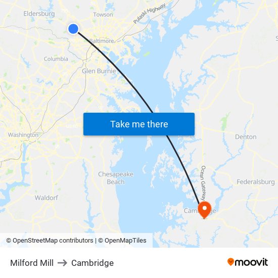 Milford Mill to Cambridge map