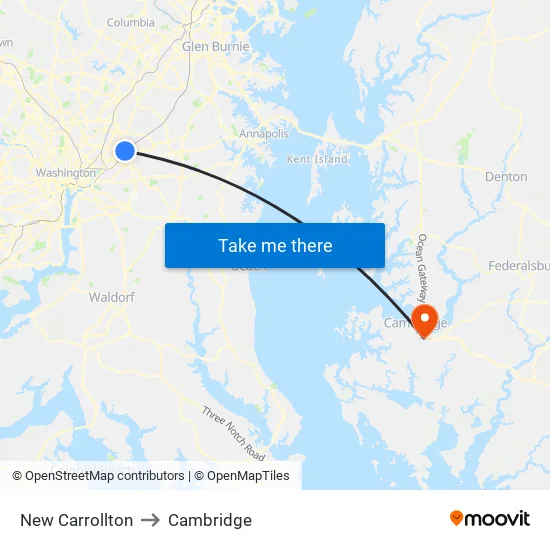 New Carrollton to Cambridge map