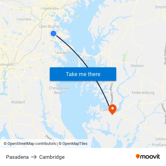 Pasadena to Cambridge map