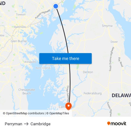 Perryman to Cambridge map