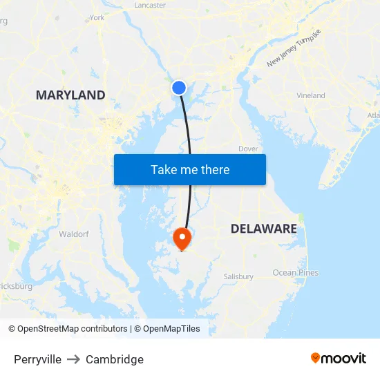 Perryville to Cambridge map