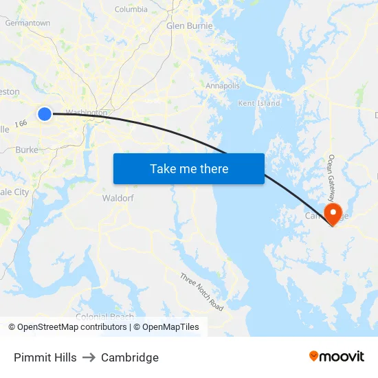 Pimmit Hills to Cambridge map