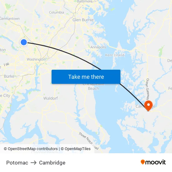 Potomac to Cambridge map
