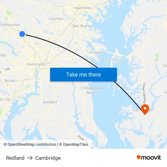 Redland to Cambridge map