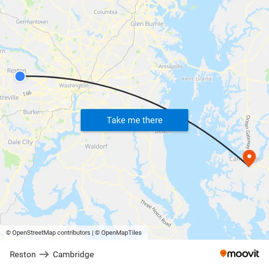 Reston to Cambridge map