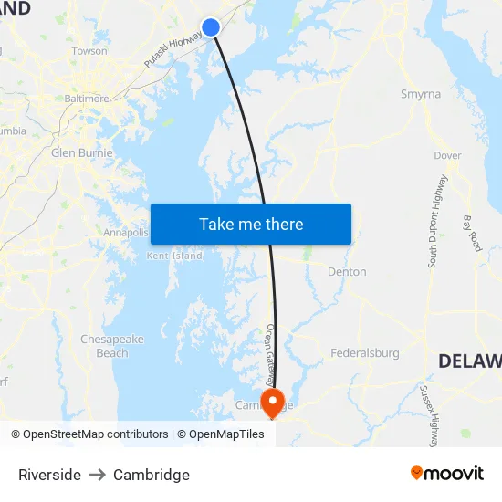 Riverside to Cambridge map