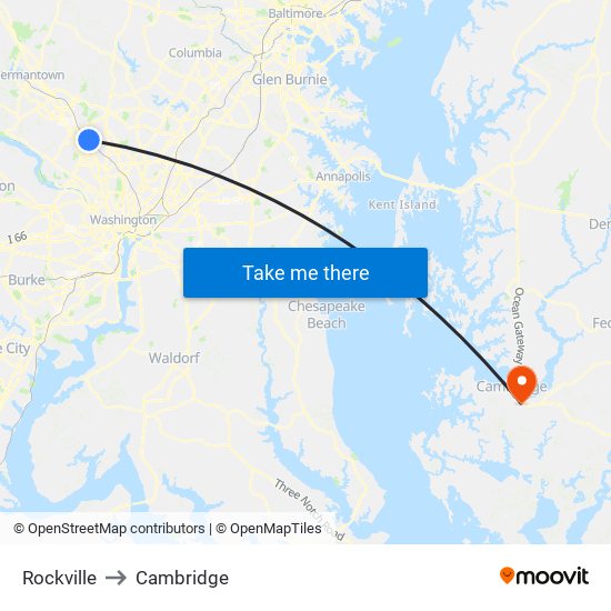 Rockville to Cambridge map