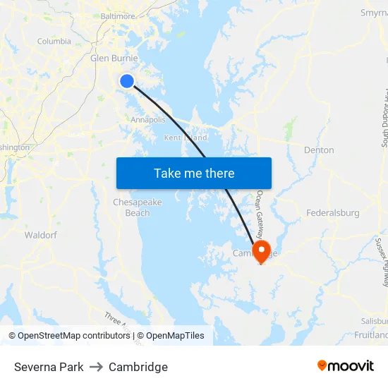 Severna Park to Cambridge map