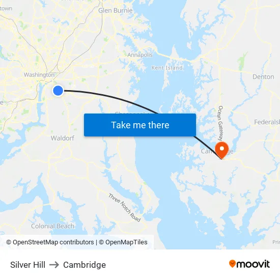 Silver Hill to Cambridge map
