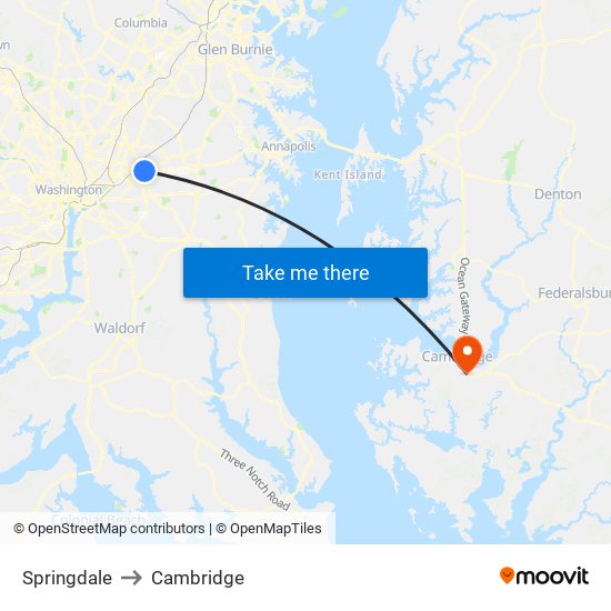 Springdale to Cambridge map