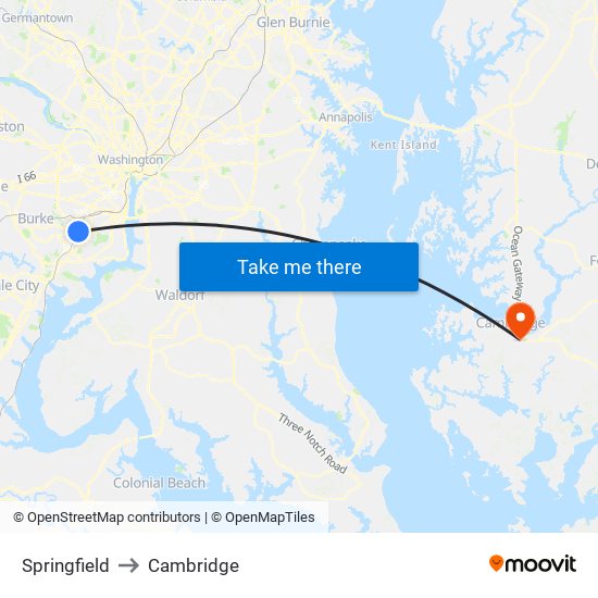 Springfield to Cambridge map