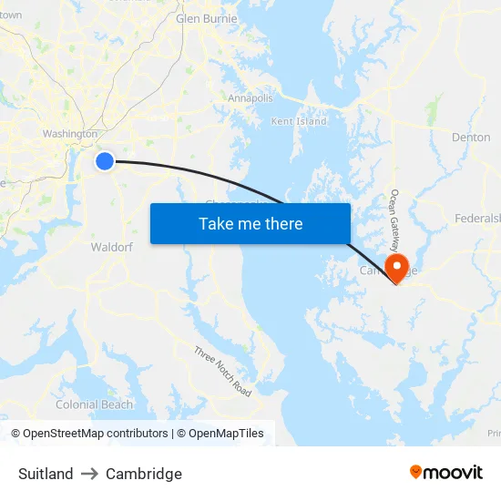 Suitland to Cambridge map