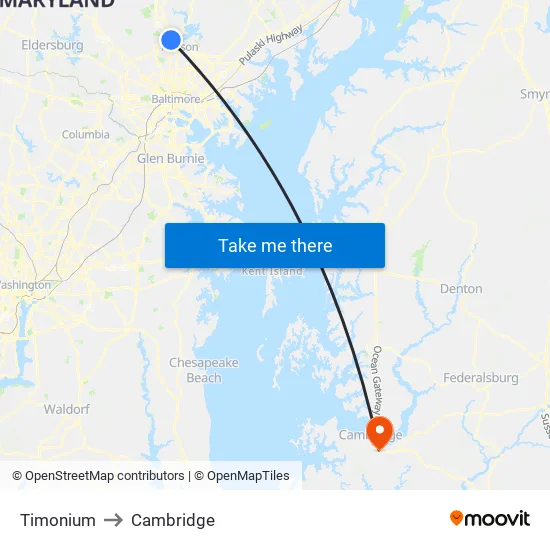 Timonium to Cambridge map
