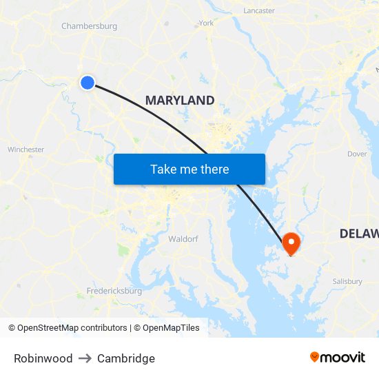 Robinwood to Cambridge map