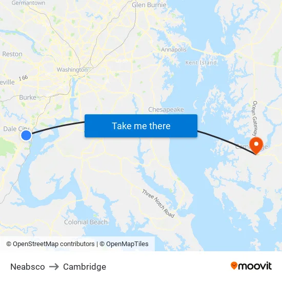 Neabsco to Cambridge map
