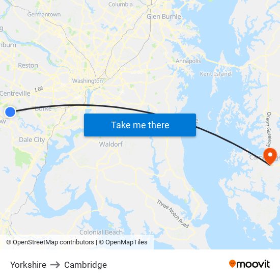 Yorkshire to Cambridge map