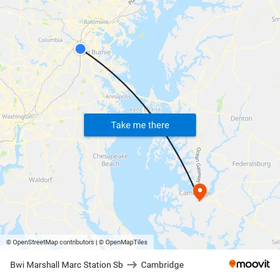 Bwi Marshall Marc Station Sb to Cambridge map