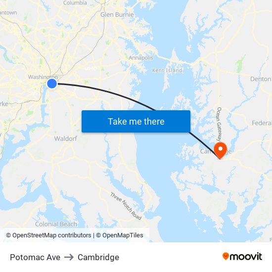 Potomac Ave to Cambridge map