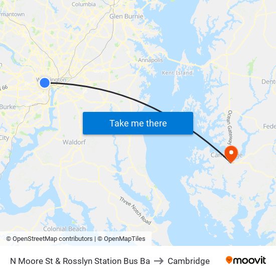 N Moore St & Rosslyn Station Bus Ba to Cambridge map