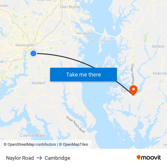 Naylor Road to Cambridge map