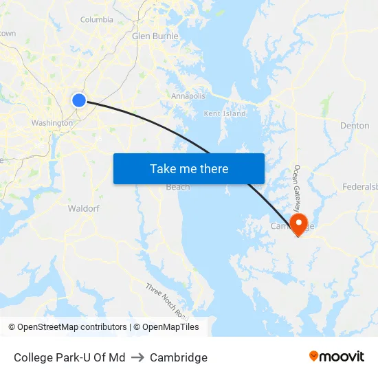 College Park-U Of Md to Cambridge map