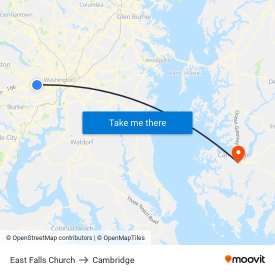 East Falls Church to Cambridge map