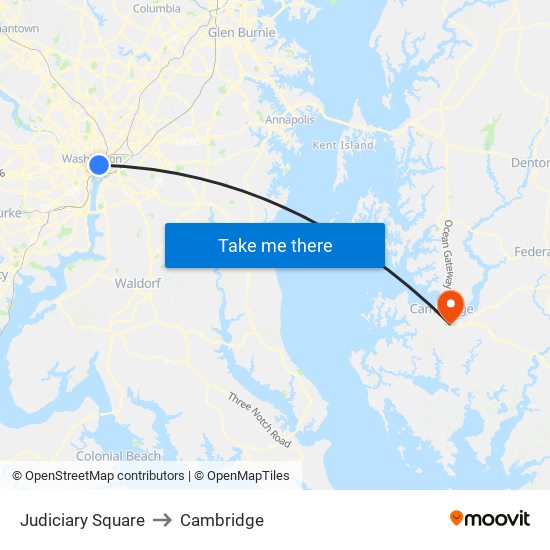 Judiciary Square to Cambridge map