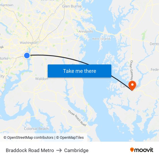 Braddock Road Metro to Cambridge map