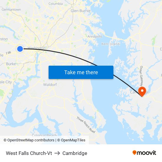West Falls Church-Vt to Cambridge map
