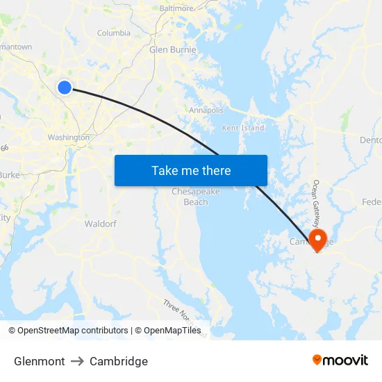 Glenmont to Cambridge map