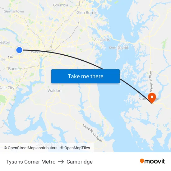 Tysons Corner Metro to Cambridge map