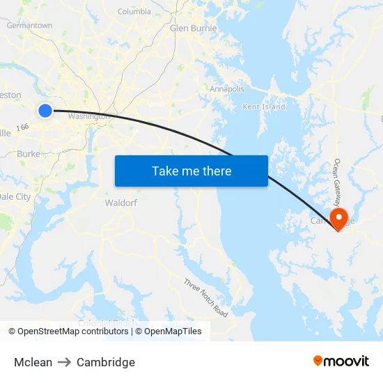 Mclean to Cambridge map