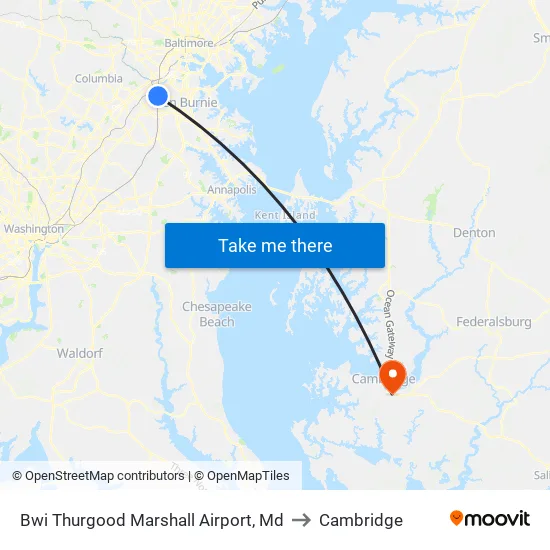 Bwi Thurgood Marshall  Airport, Md to Cambridge map