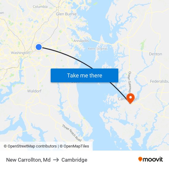 New Carrollton, Md to Cambridge map