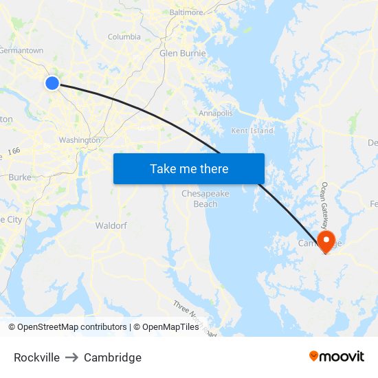 Rockville to Cambridge map